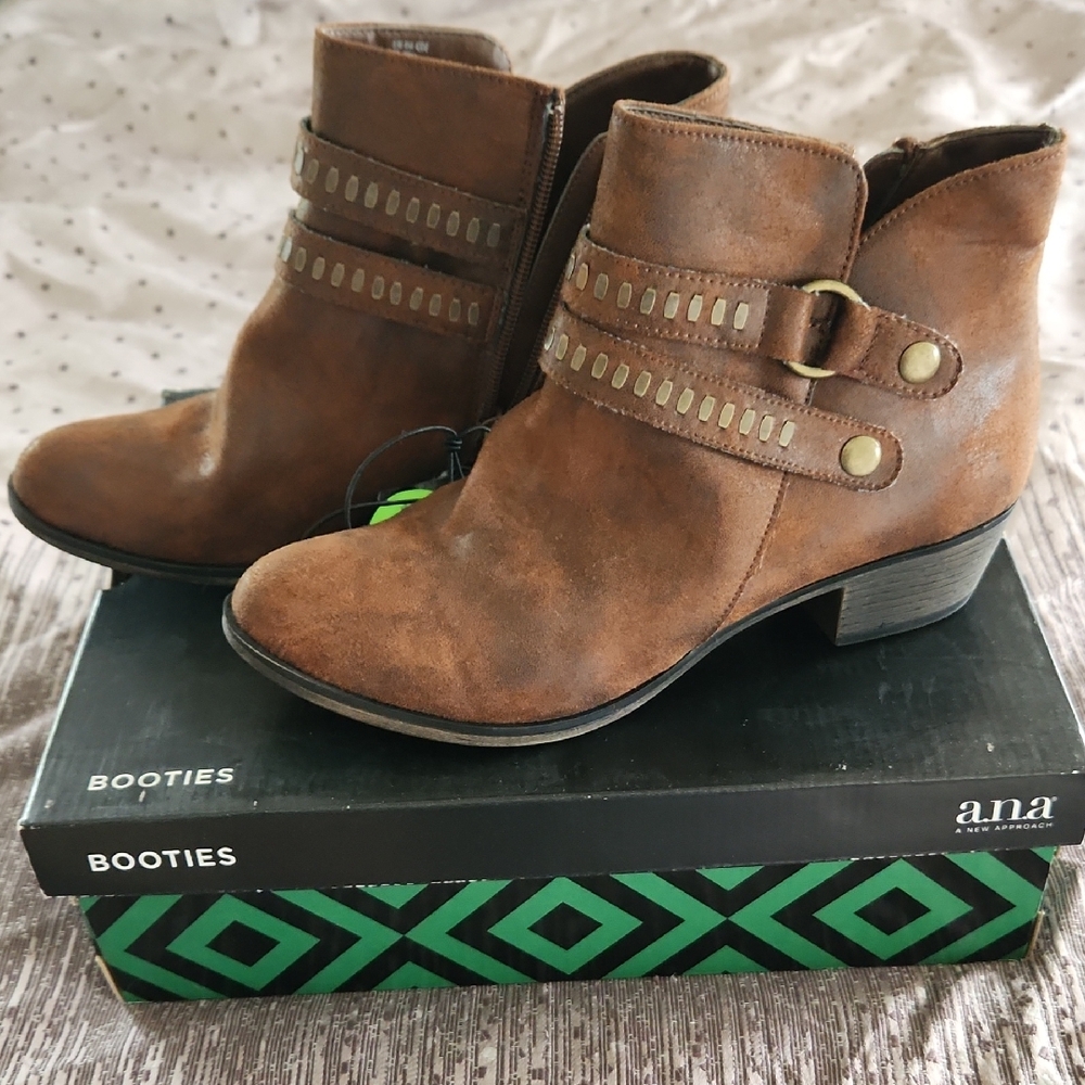 a.n.a Brown Ankle Boots with Decorative Straps